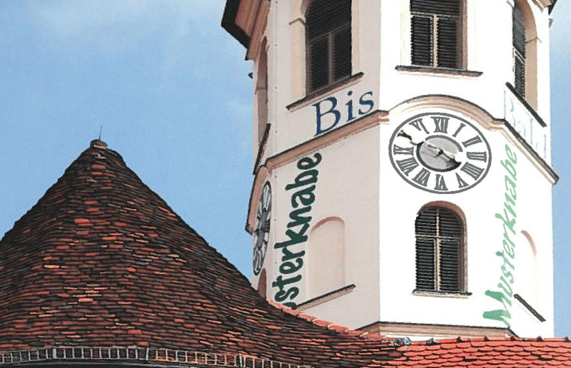 Gustav Troger: gegen_wart © 2011, Fassadengestaltung, Graz St. Andrä-Kirche Gustav Troger wählt aus der Farbkarte von ADLER 50 Farben und Begriffe und überzieht das Kirchenäußere mit Worten.