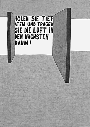 Werner ReitererOhne Titel, (aus der Serie: Die gezeichneten Ausstellungen),70 x 50cm, Bleistift auf Papier, 1997Courtesy Galerie Ursula Krinzinger,WienSammlung Franz Löschnig, Österreich© Bildrecht Wien