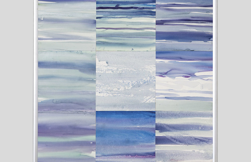 Licht des Kinnereth, 1989, neunteiliges Aquarell auf Papier, 120x120 cm, Courtesy Diözesanadministrator Dr. Heinrich Schnuderl, Aus der Ausstellung: Unbedingte Zeichen. Glaube und Moderne an der Schwelle (1995) / Josef Fink