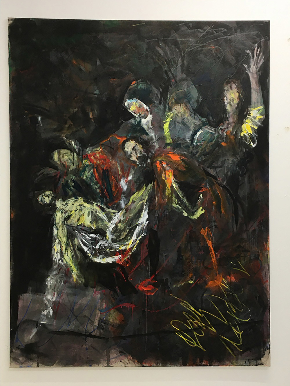 Guillaume Bruère, 30.9.2020 Acryl auf Leinwand, 195x140 cm, after Caravaggio 'The Entombment of Christ', painted in Berlin, Courtesy of the Artist